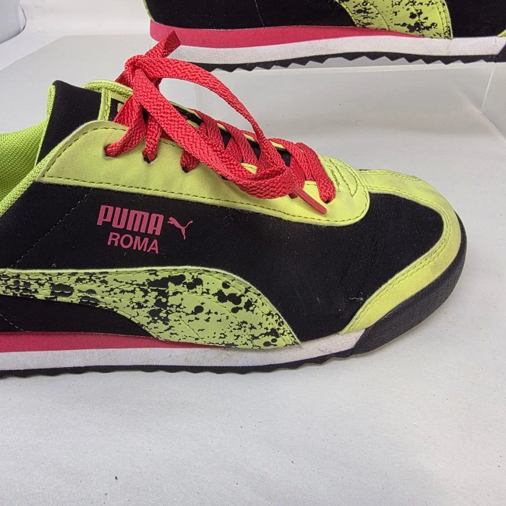 Puma Roma Sneakers Women 5 Black Lime Green Pink Splatter Low Top 359172 01 Good